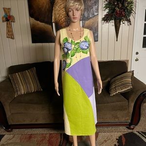 Emilie Papeete Tahiti • Medium • Floral • Yellow/ Lime Green/Purple • Dress
